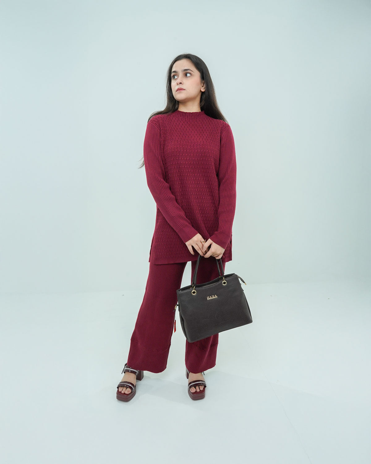 Maroon Co-ord Set 2 piece - Boxed Pattern