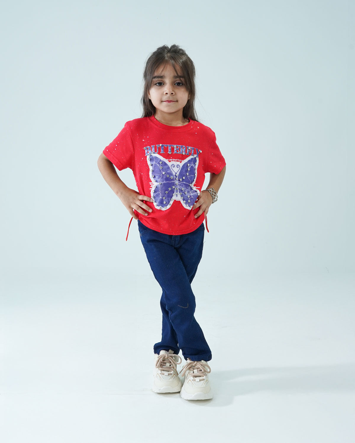 Girls Red Shirt with butterfy print