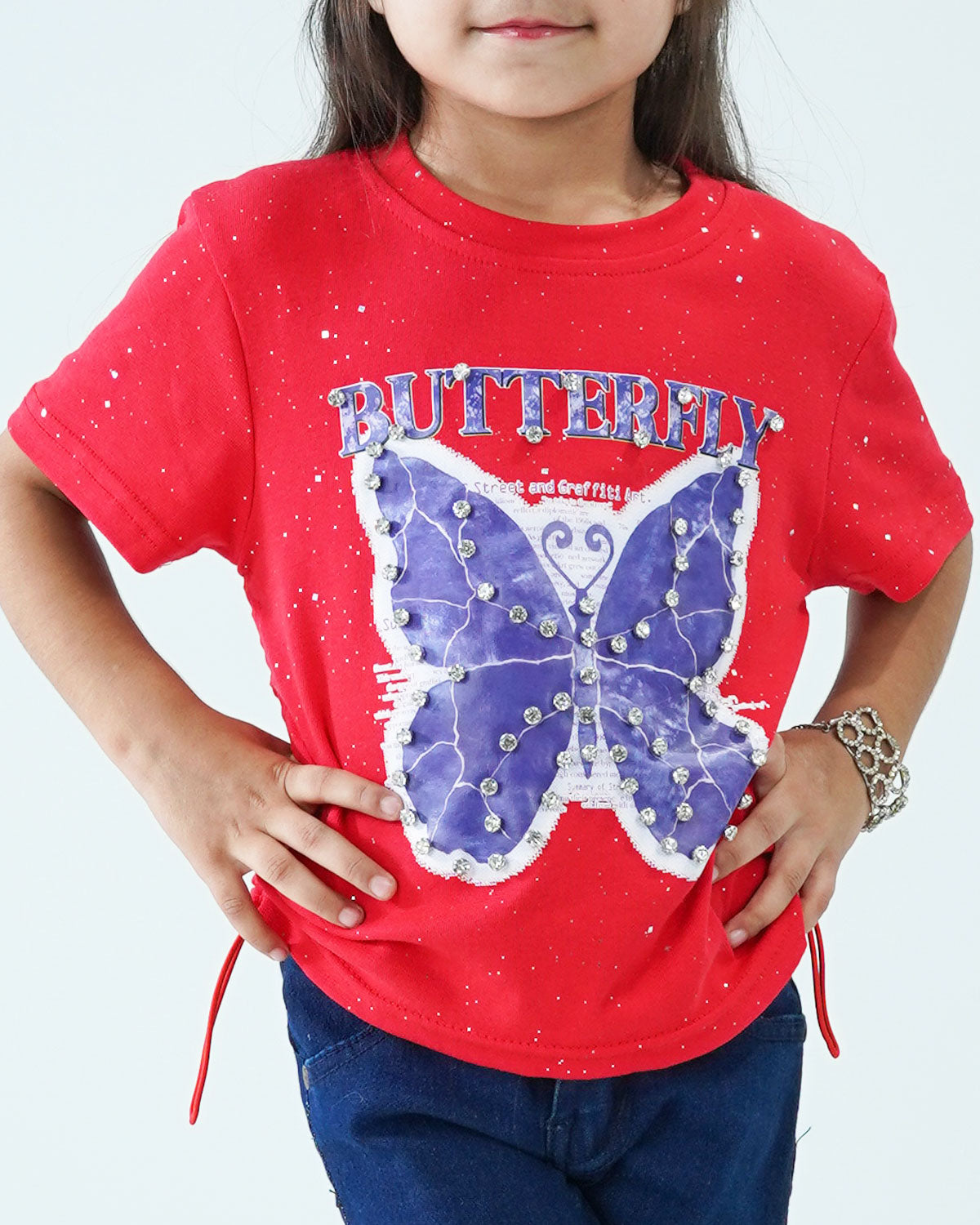 Girls Red Shirt with butterfy print
