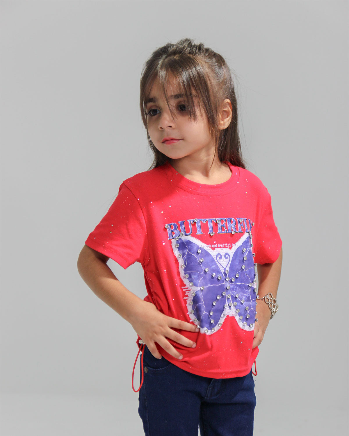 Girls Red Shirt with butterfy print