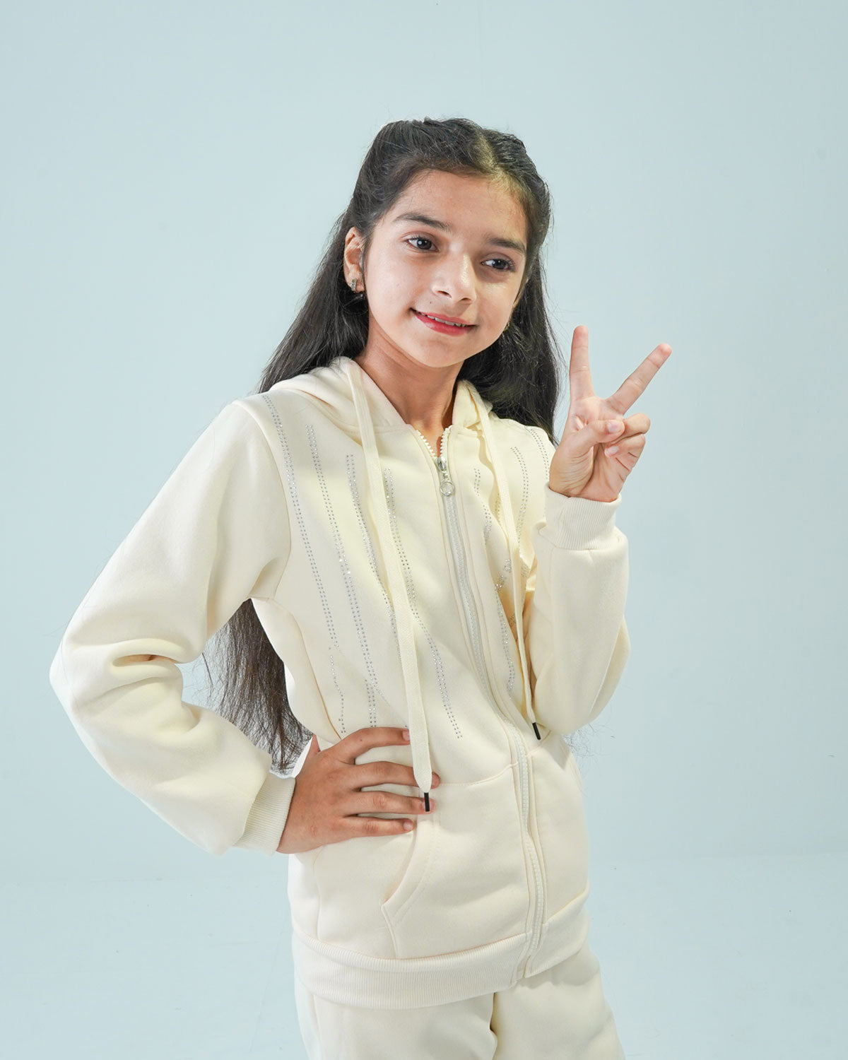 Girls' Cream Hoodie Tracksuit