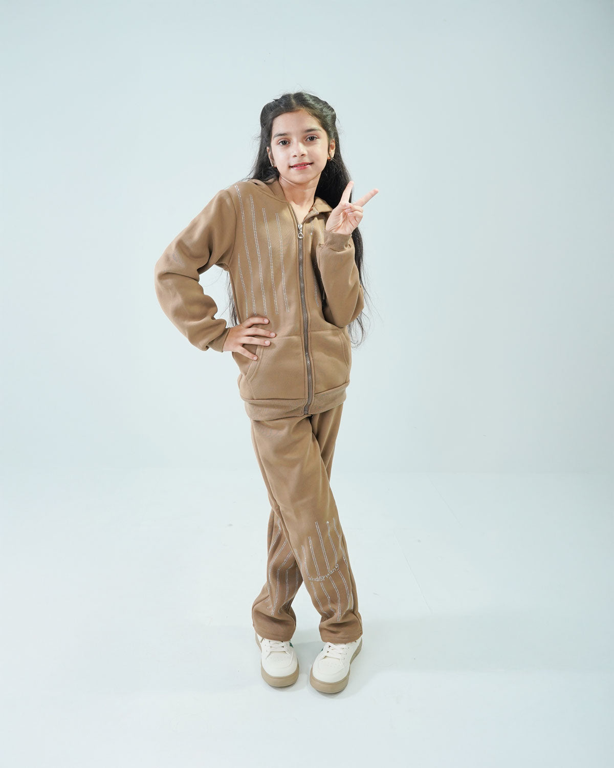 Girls' Brown Hoodie Tracksuit