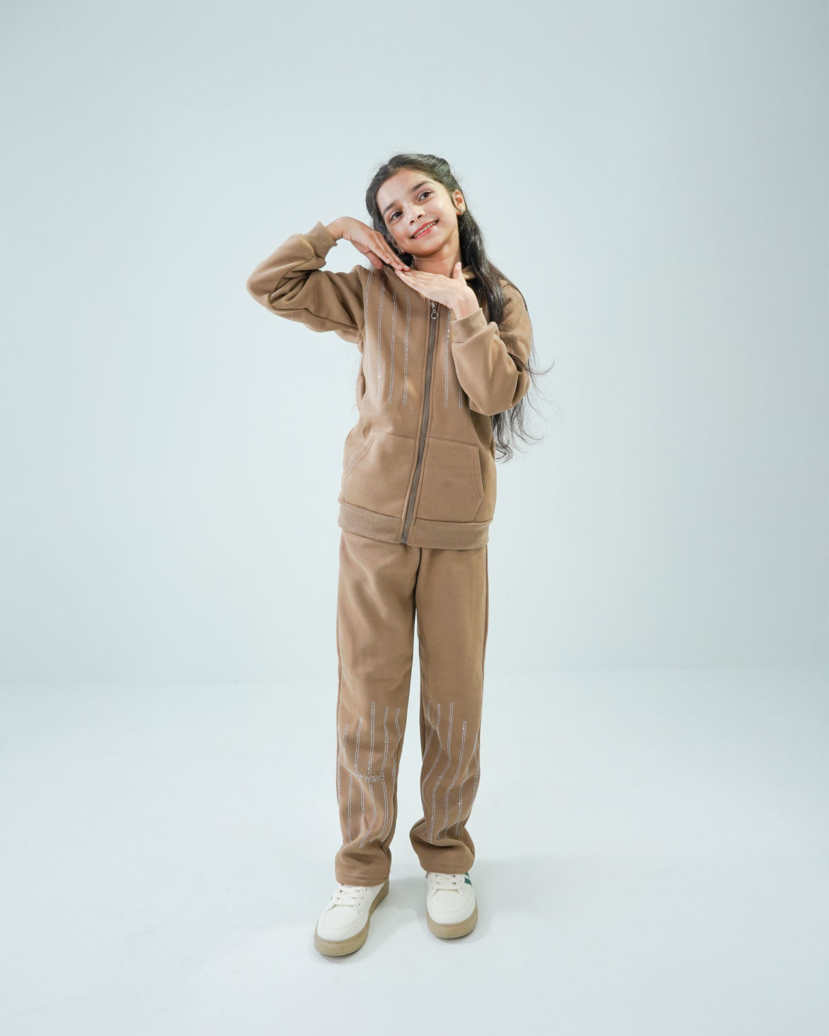 Girls' Brown Hoodie Tracksuit
