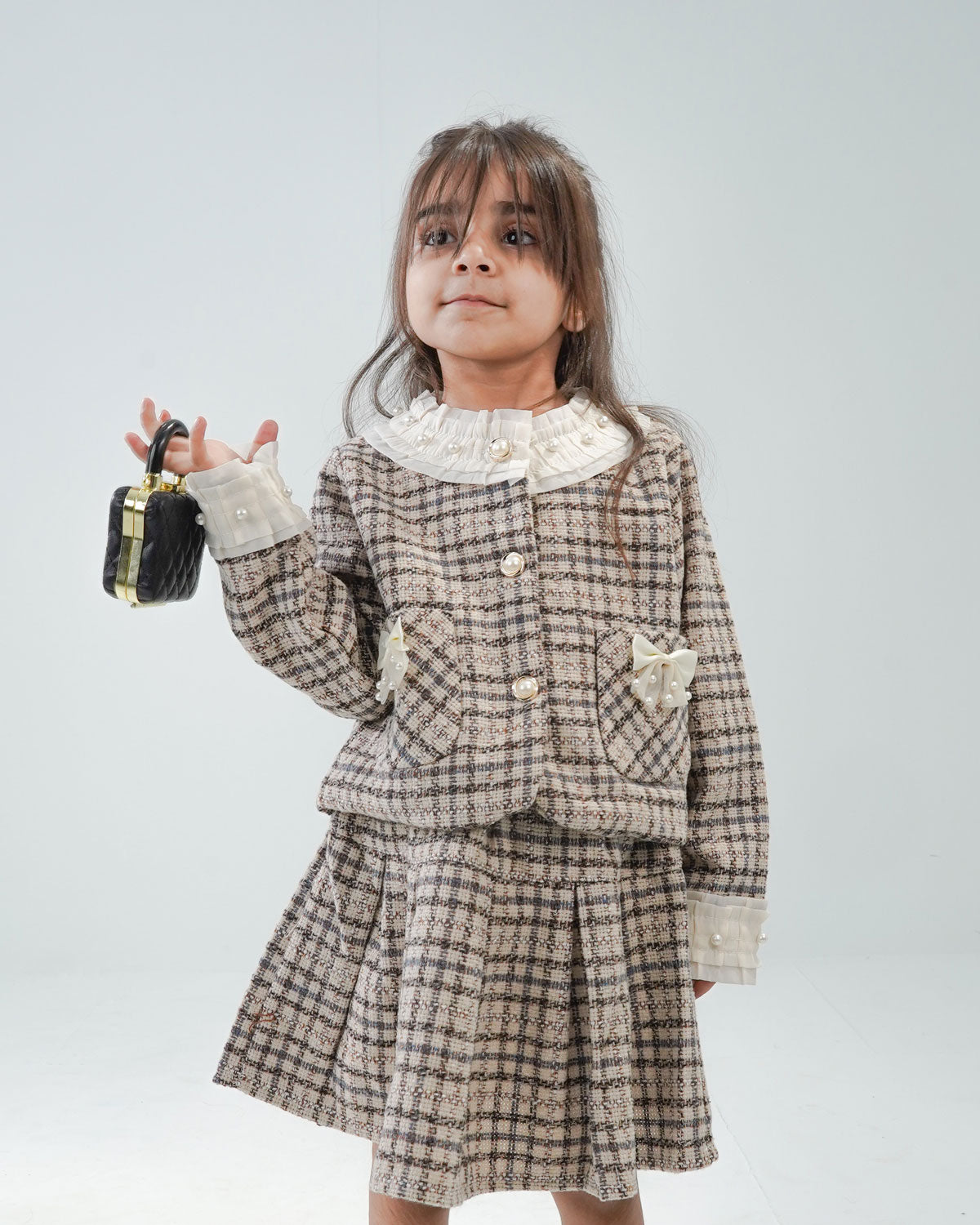 Girls' Tweed-Style Skirt Suit Set