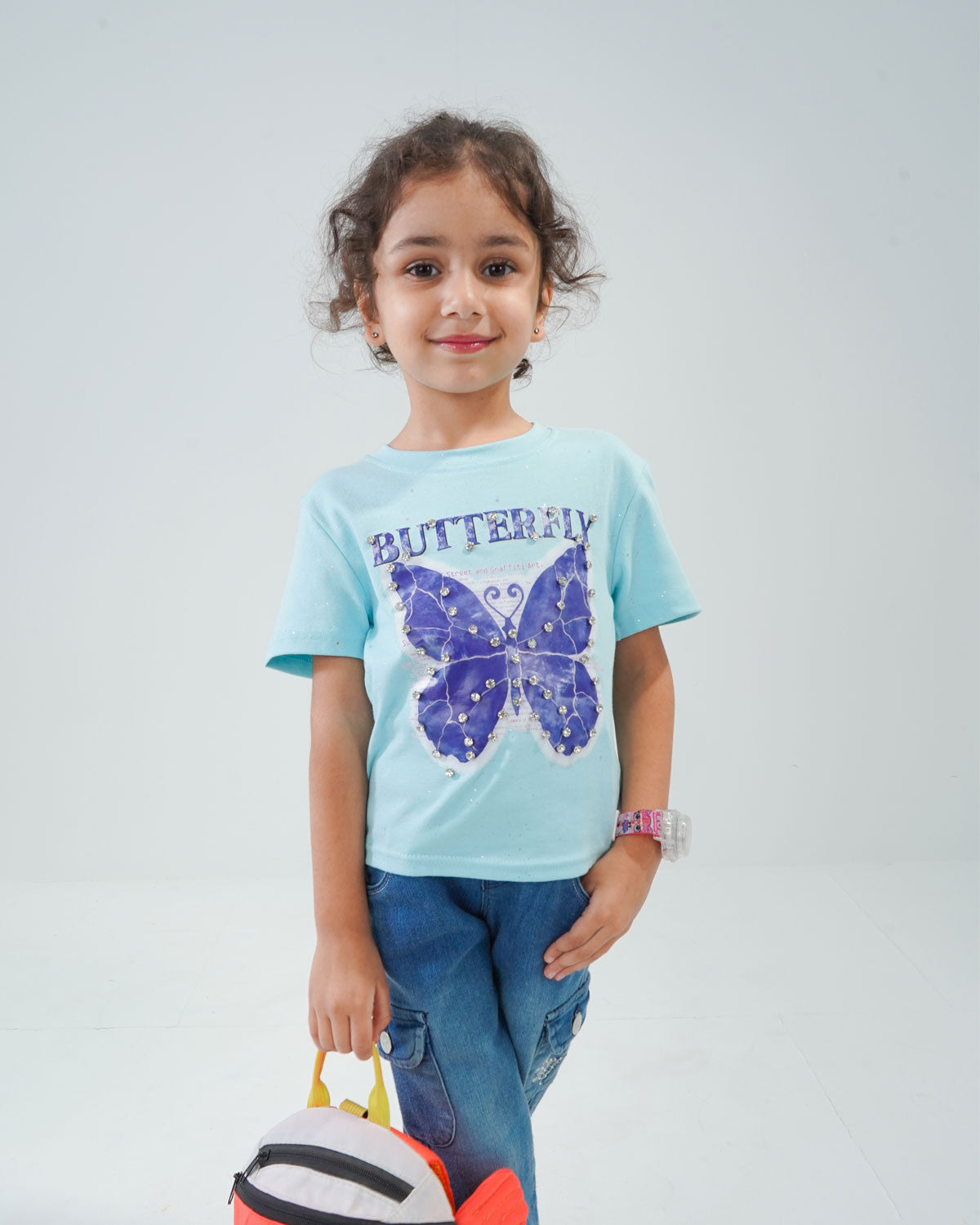 Girls' Blue Butterfly Print T-Shirt