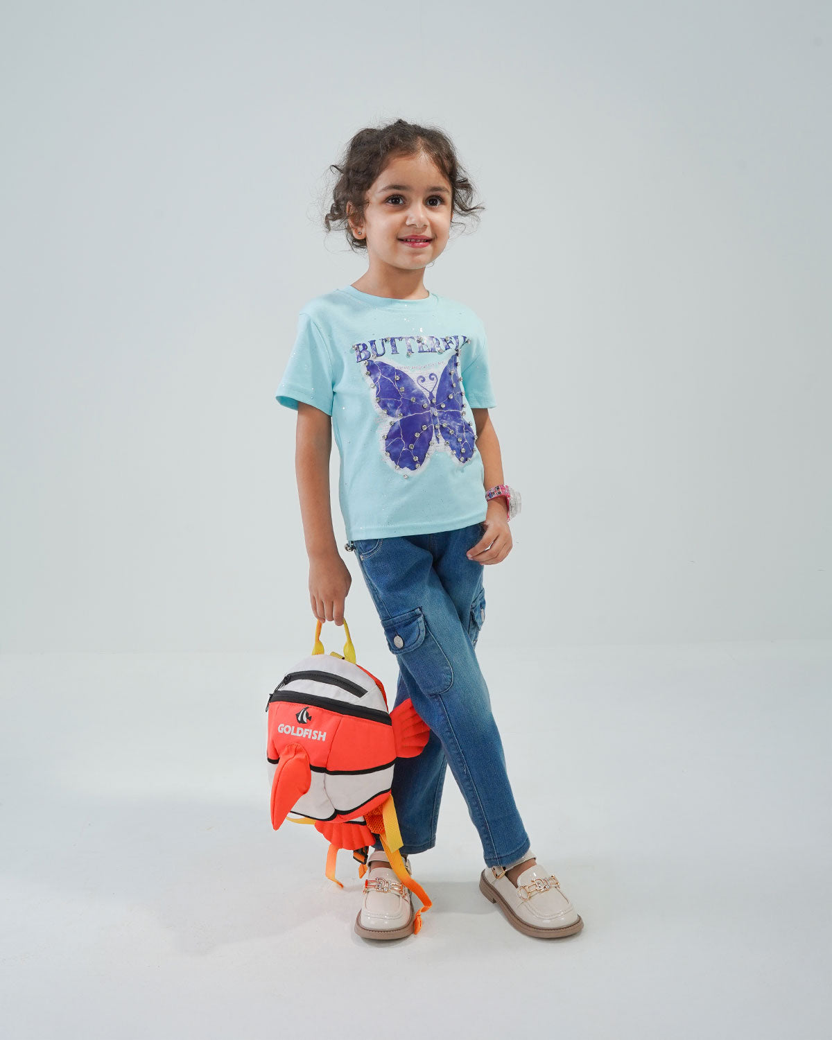 Girls' Blue Butterfly Print T-Shirt