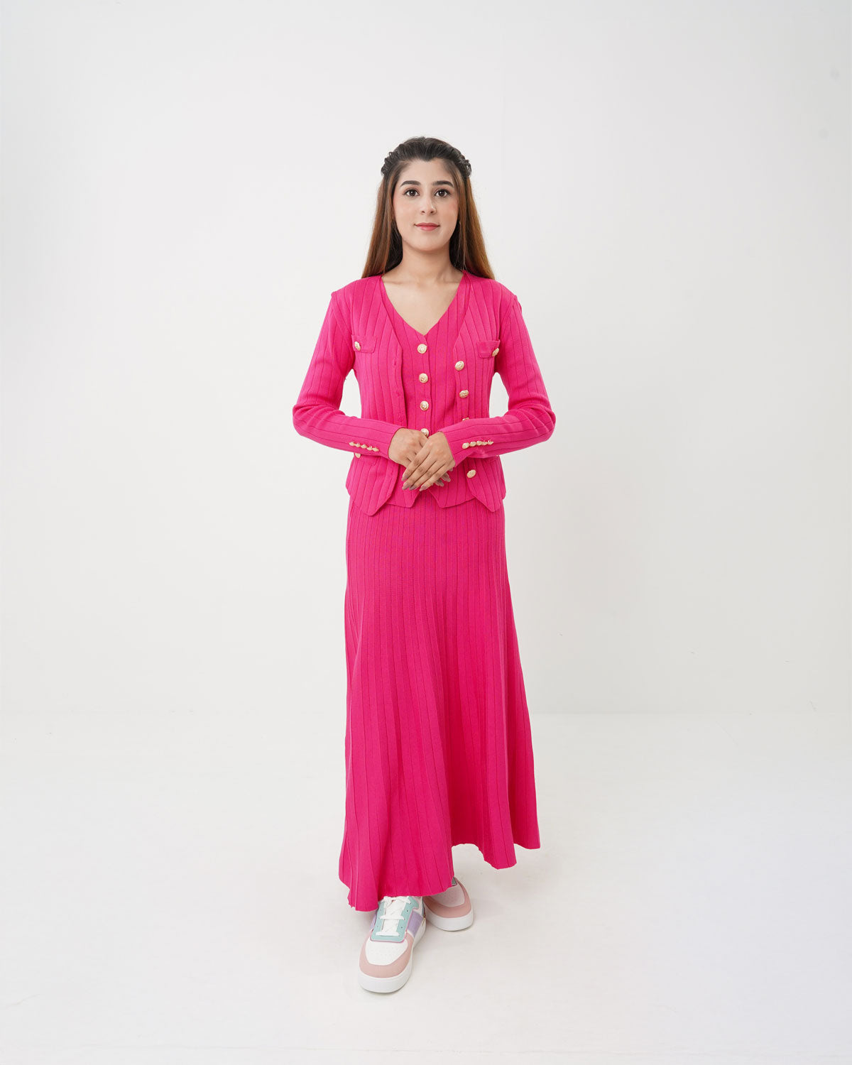 3-Piece Luxe Winter Knitwear Co-ord Set Pink