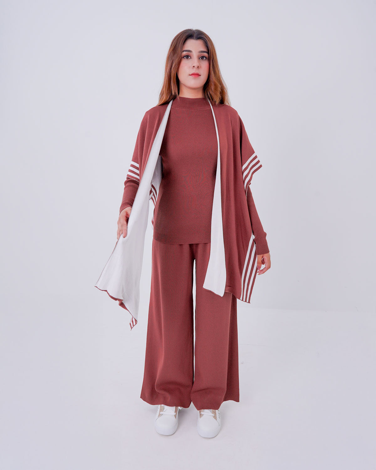 Comfort Knit Two-Piece Loungewear Set with Matching Open Cardigan