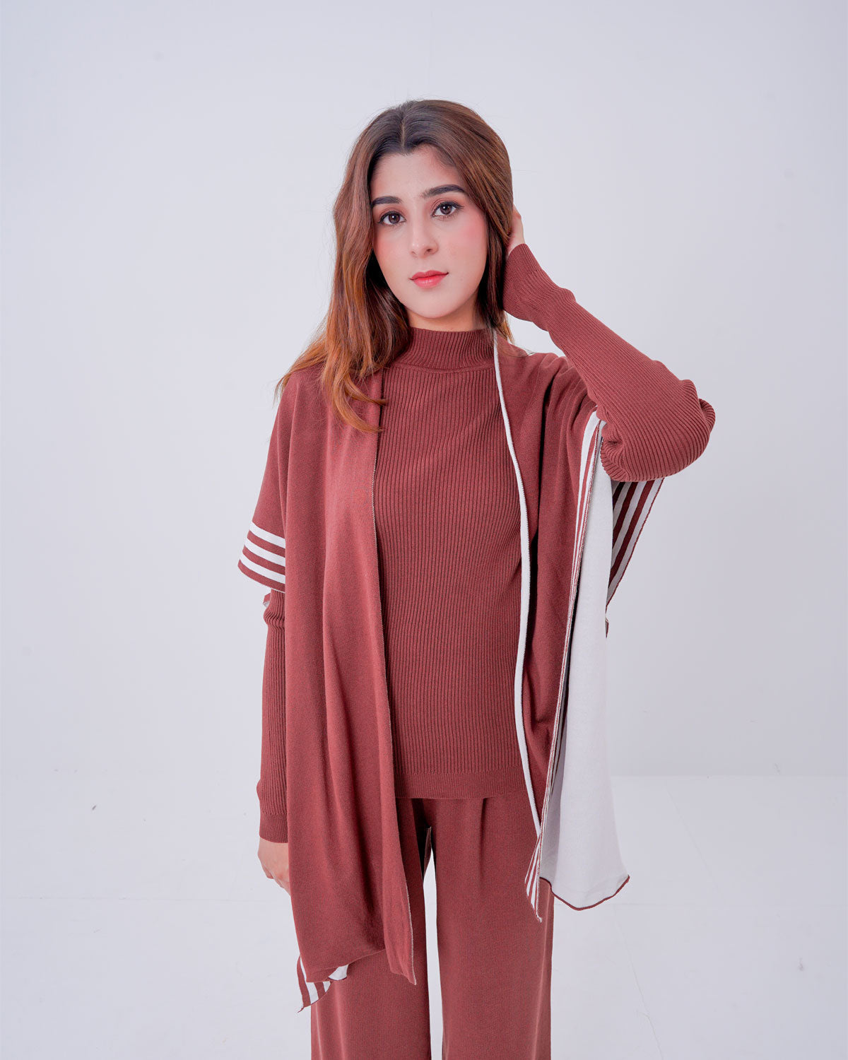 Comfort Knit Two-Piece Loungewear Set with Matching Open Cardigan
