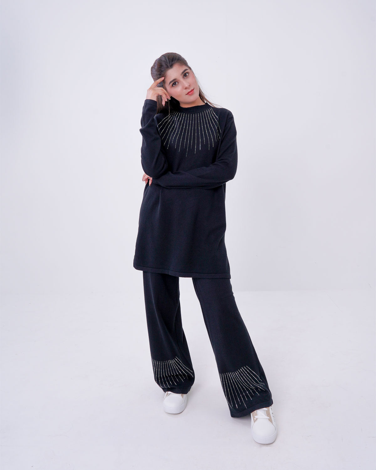 Women’s Ribbed Knit Matching Two-Piece Set black