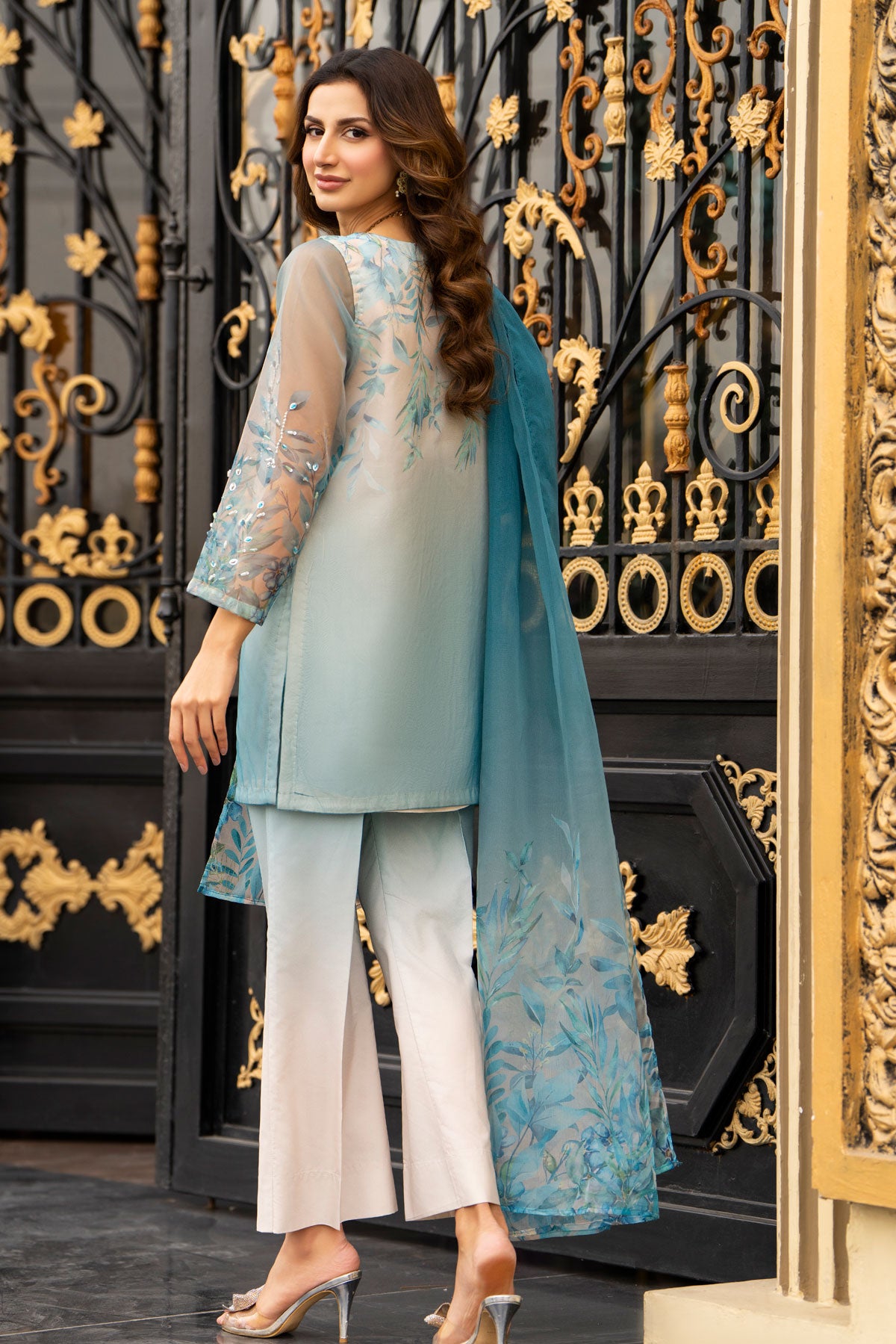 Ethereal Blue & White Embroidered Organza Suit