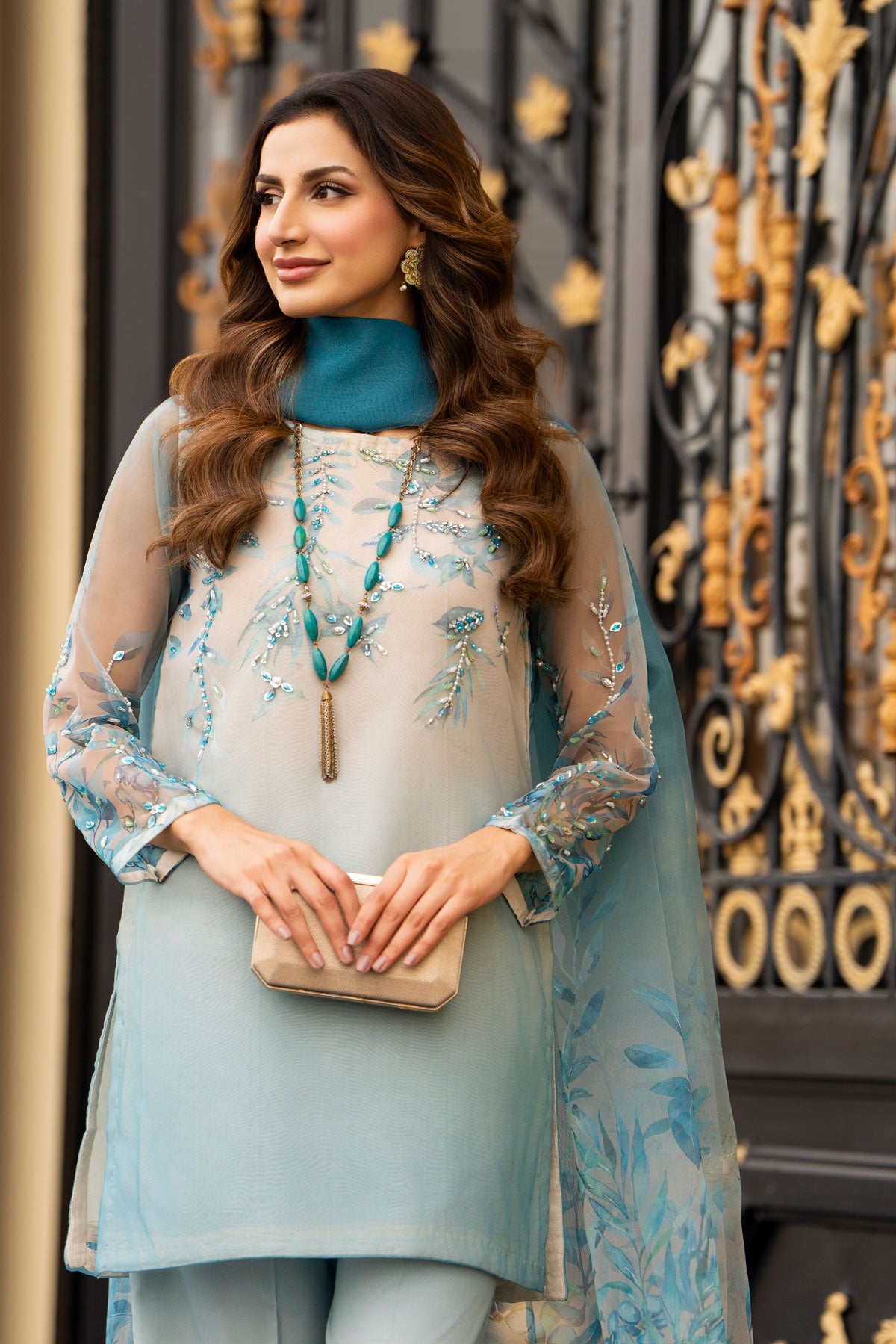 Ethereal Blue & White Embroidered Organza Suit