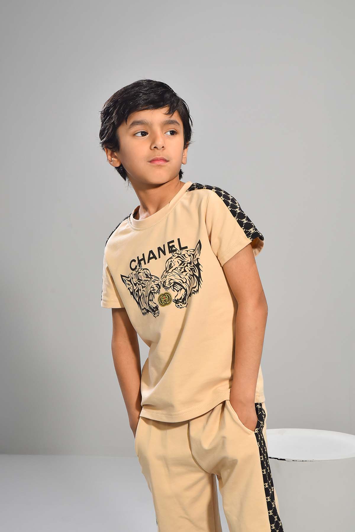 Boys' Beige Tiger Print Co-ord Set