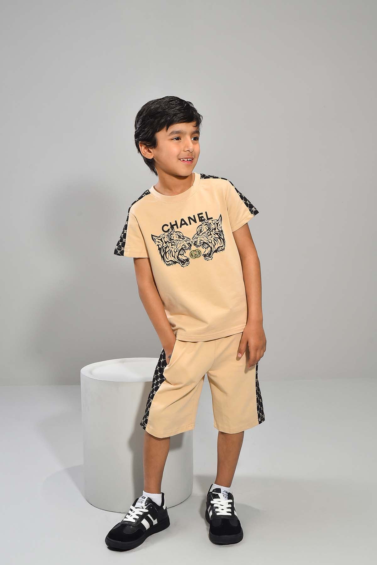 Boys' Beige Tiger Print Co-ord Set