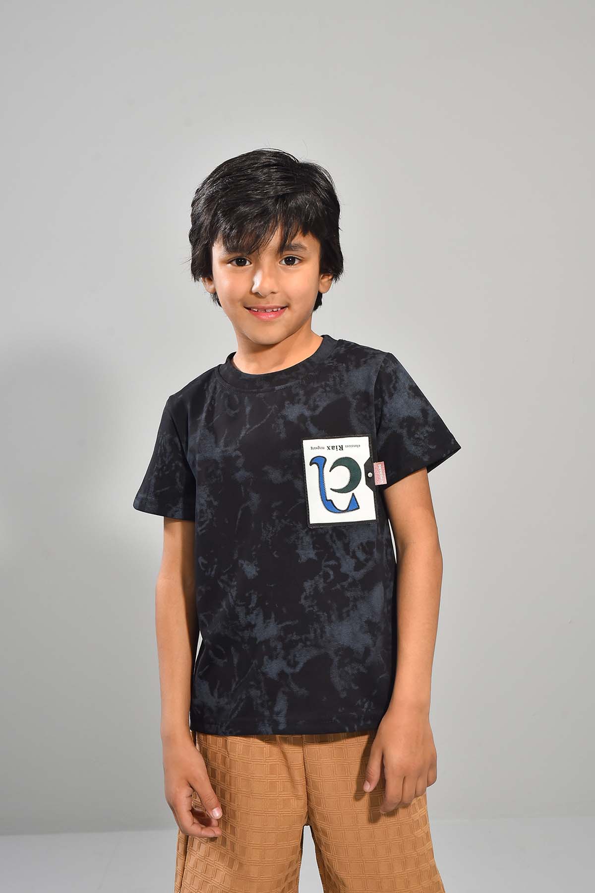 Boys Black Tee & Tan Shorts