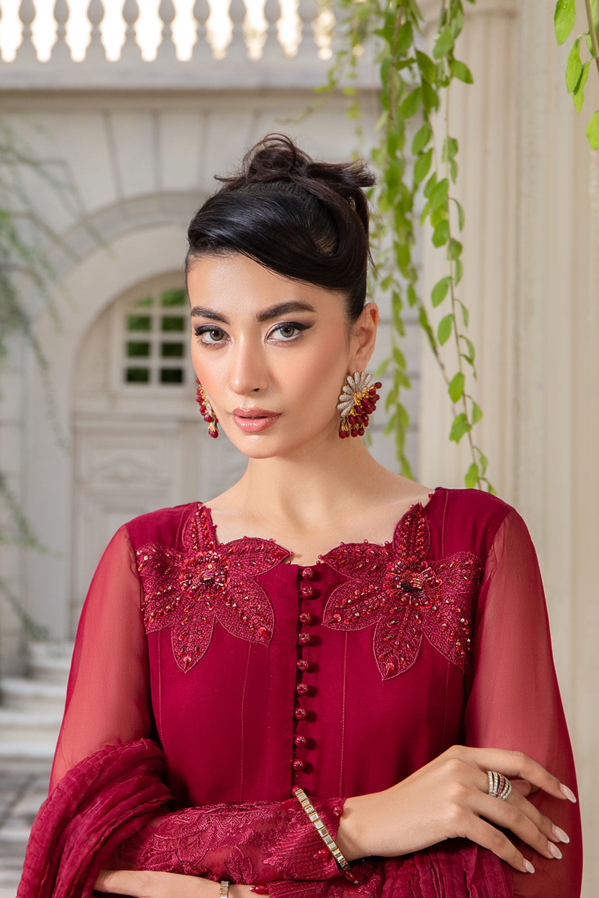 Elegant Maroon Embroidered Formal Dress