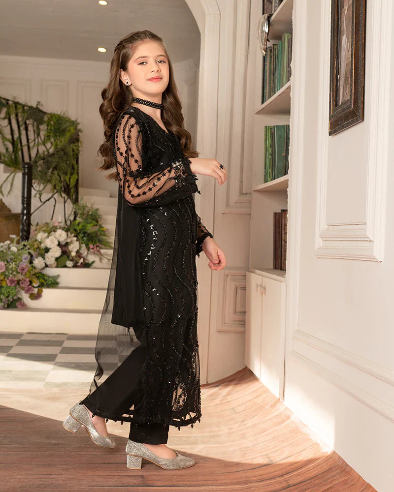 Kids' Dazzling Black Sequin Formal Dress