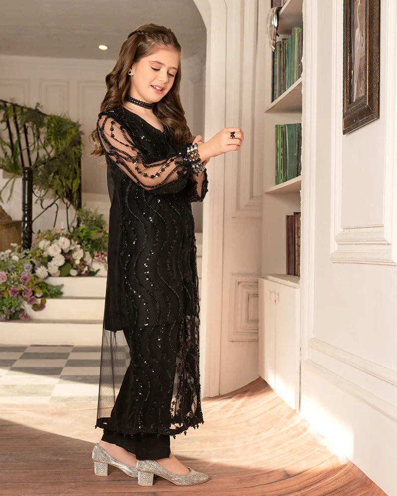 Kids' Dazzling Black Sequin Formal Dress