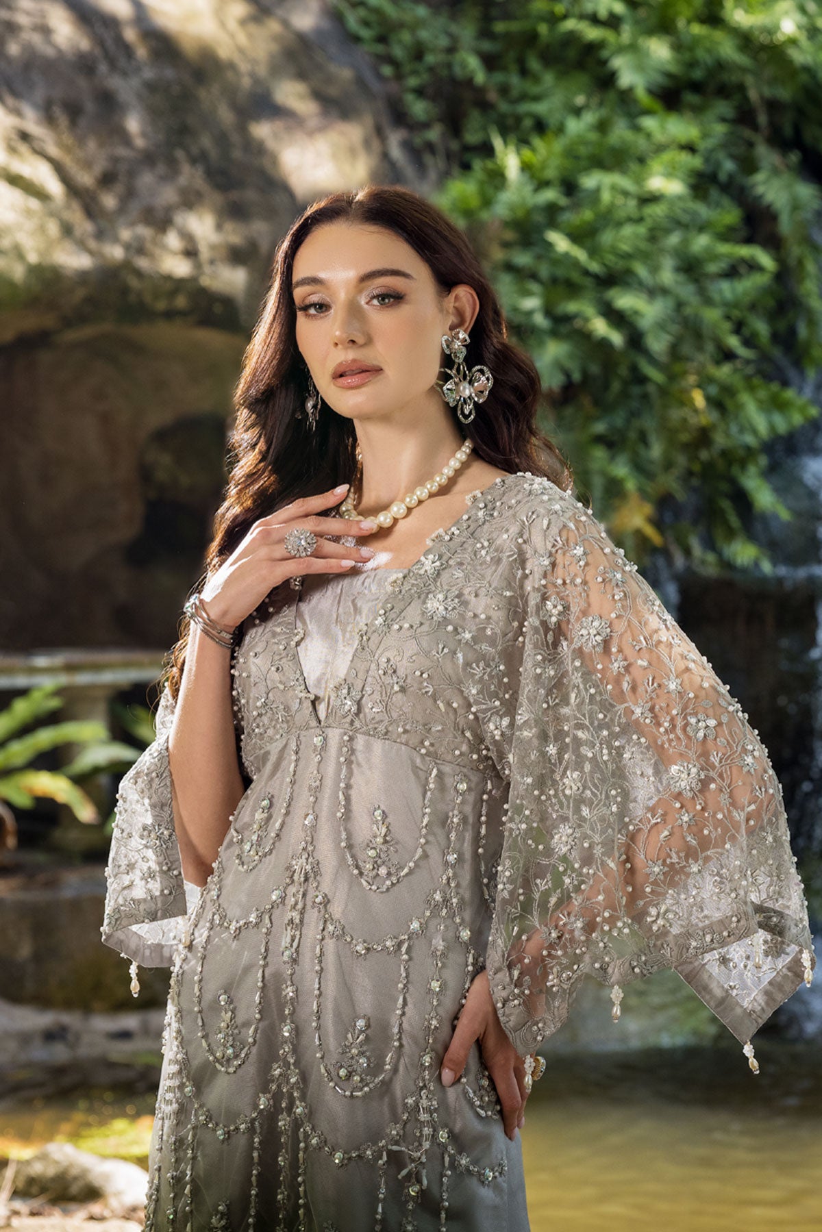 Dazzling Silver Grey Embellished Maxi Dress