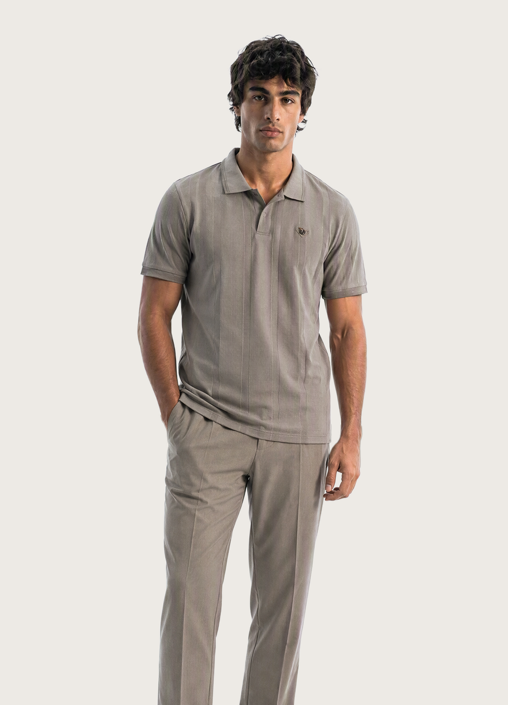 Gray Line Textured Polo