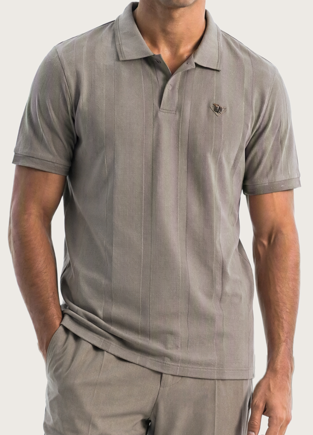 Gray Line Textured Polo