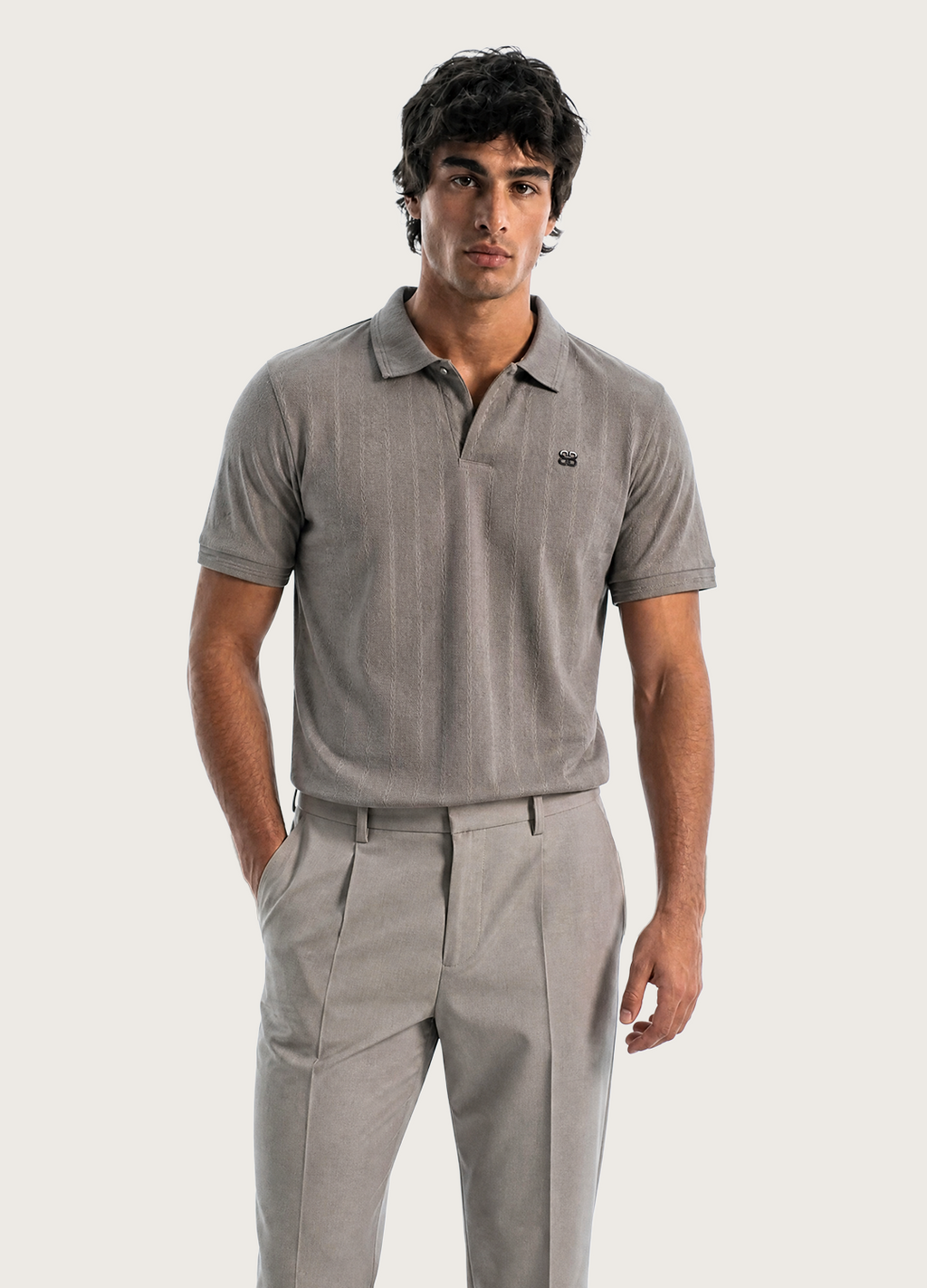 Gray Johnny Collar Polo