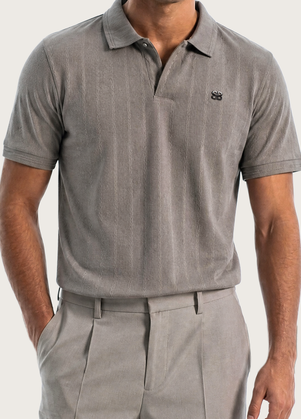Gray Johnny Collar Polo