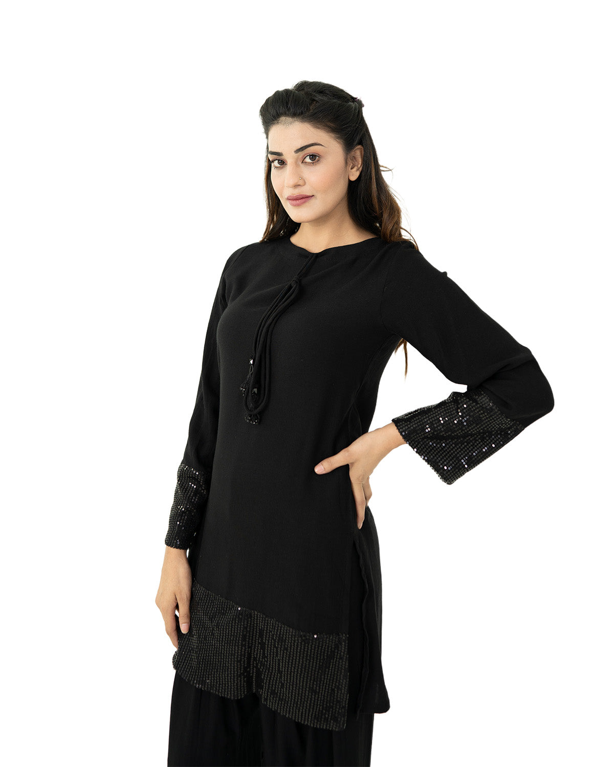 Black Shalwar Kameez with Sequin Borders