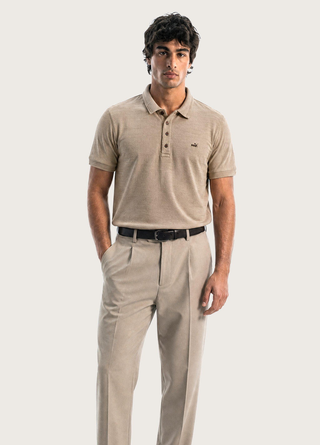 Beige Button Polo