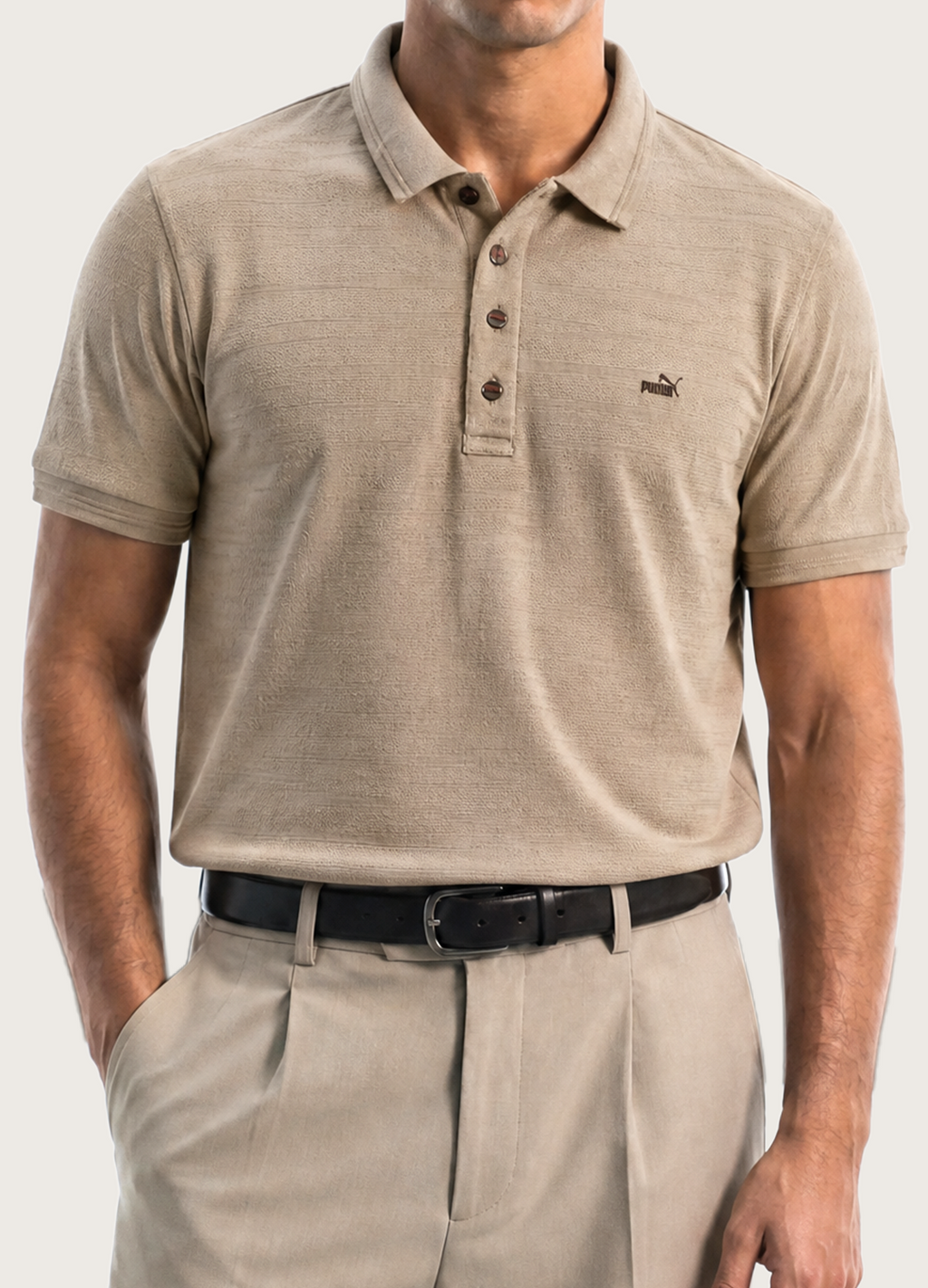 Beige Button Polo