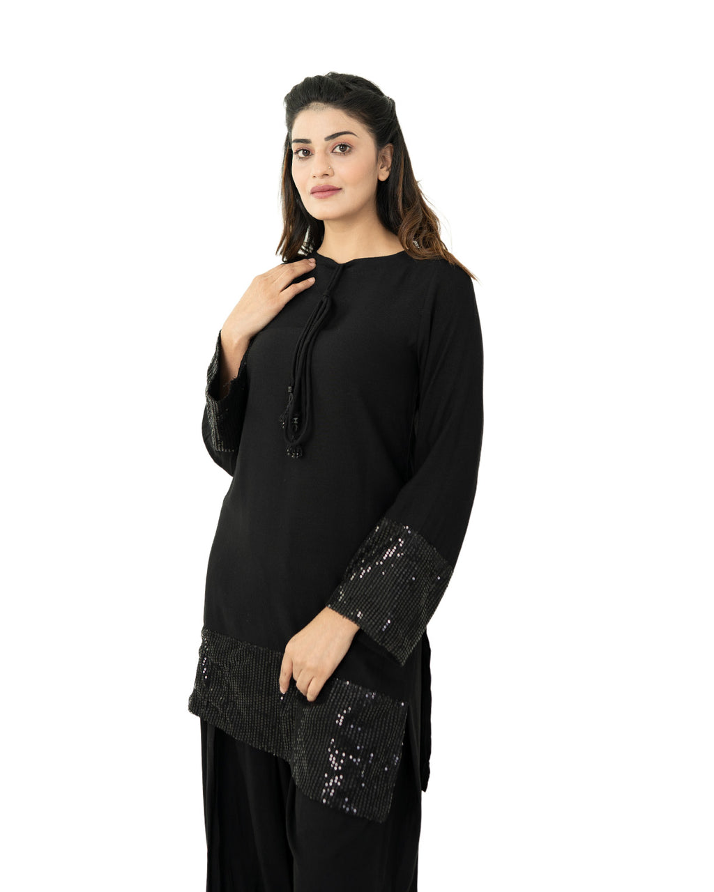 Black Shalwar Kameez with Sequin Borders