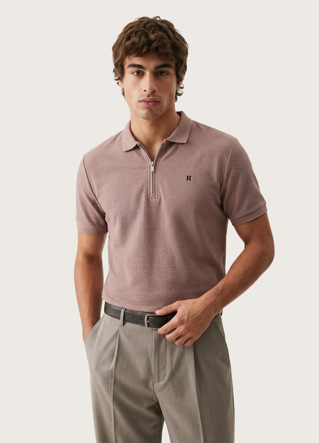 Textured Zip Polo