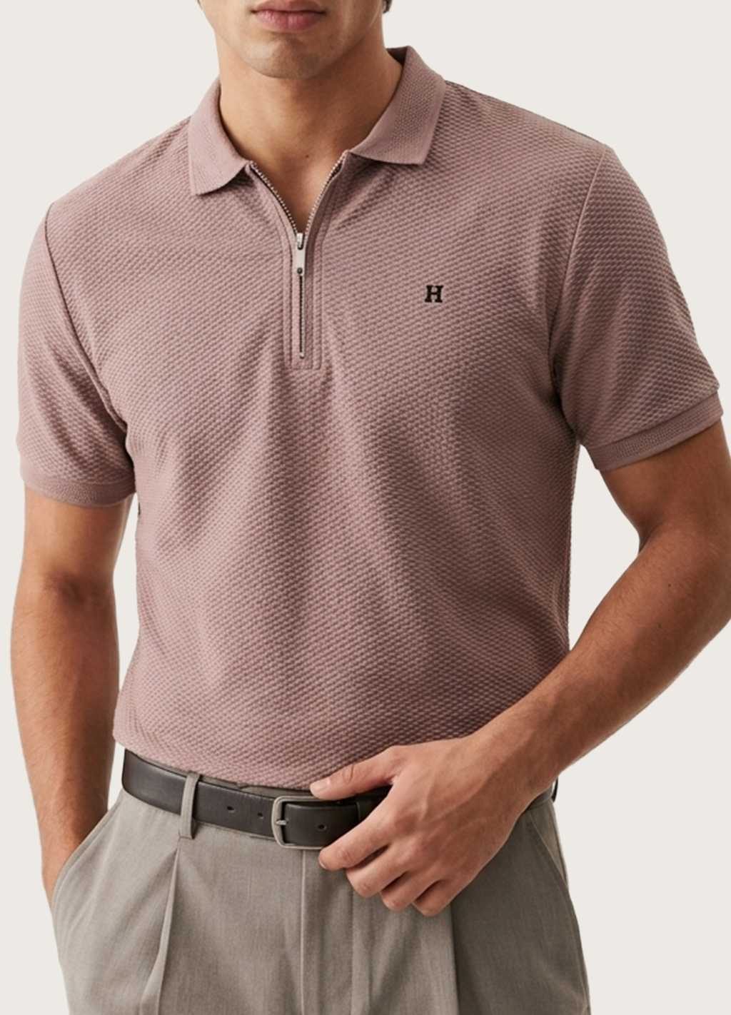 Textured Zip Polo