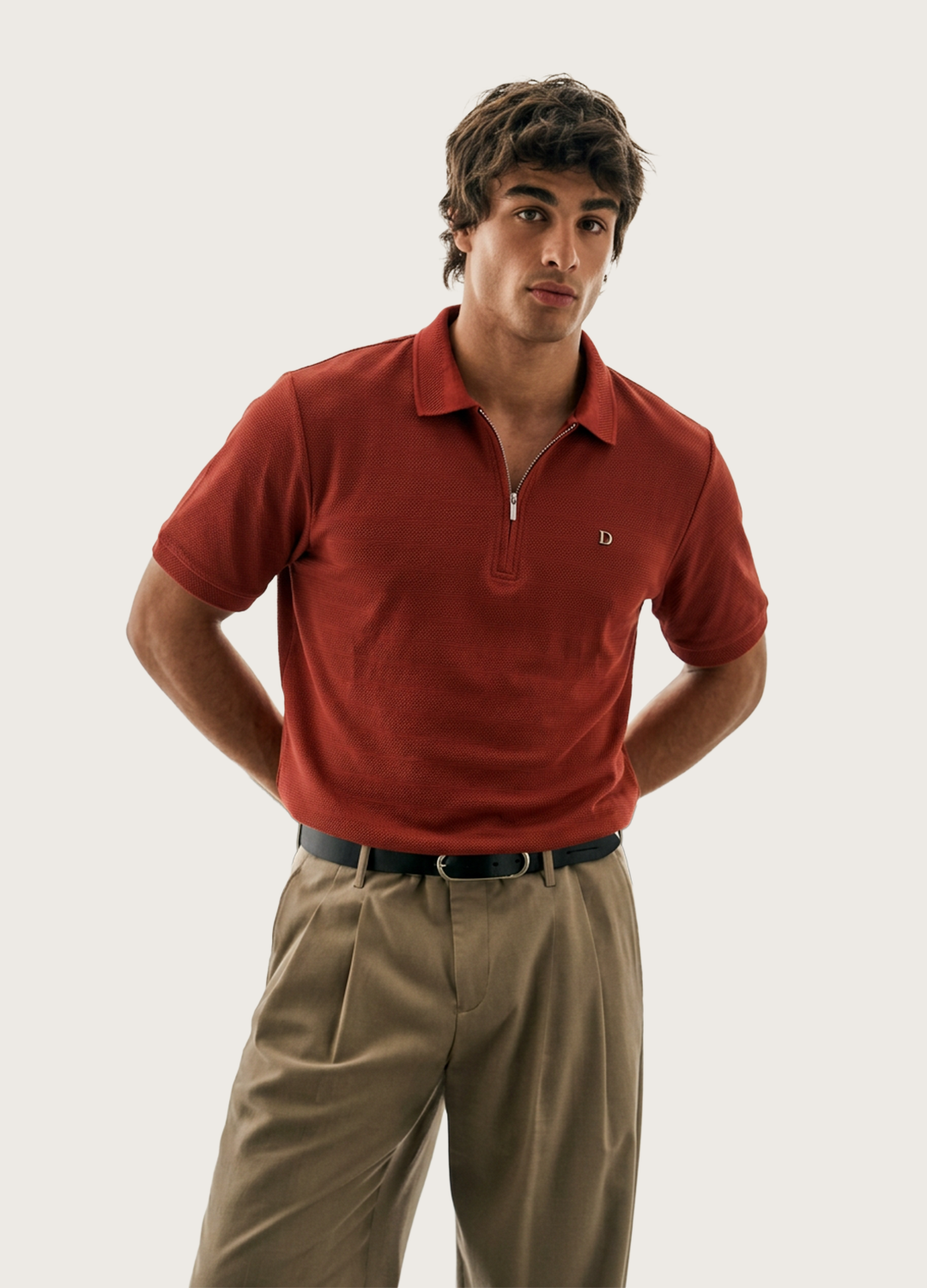 French Red Zip Polo