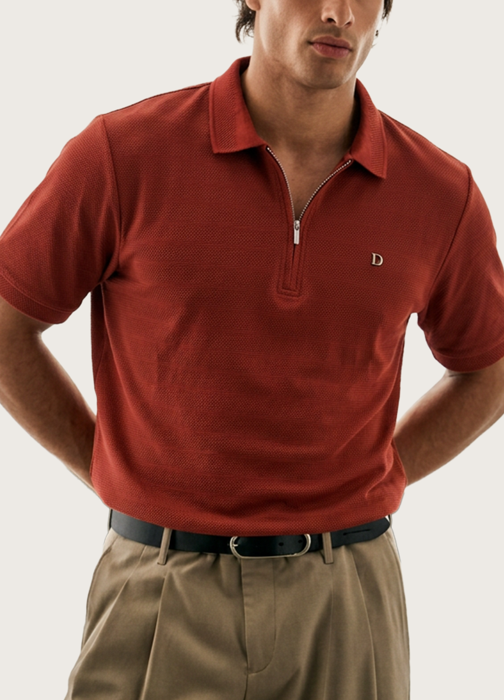 French Red Zip Polo