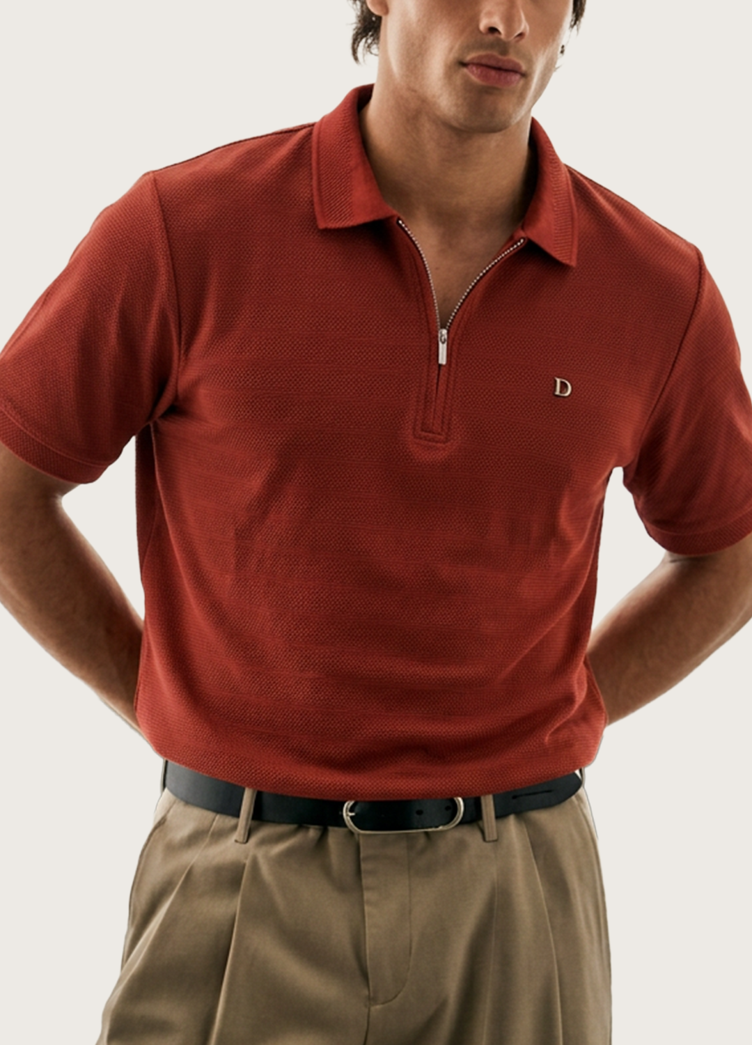 French Red Zip Polo