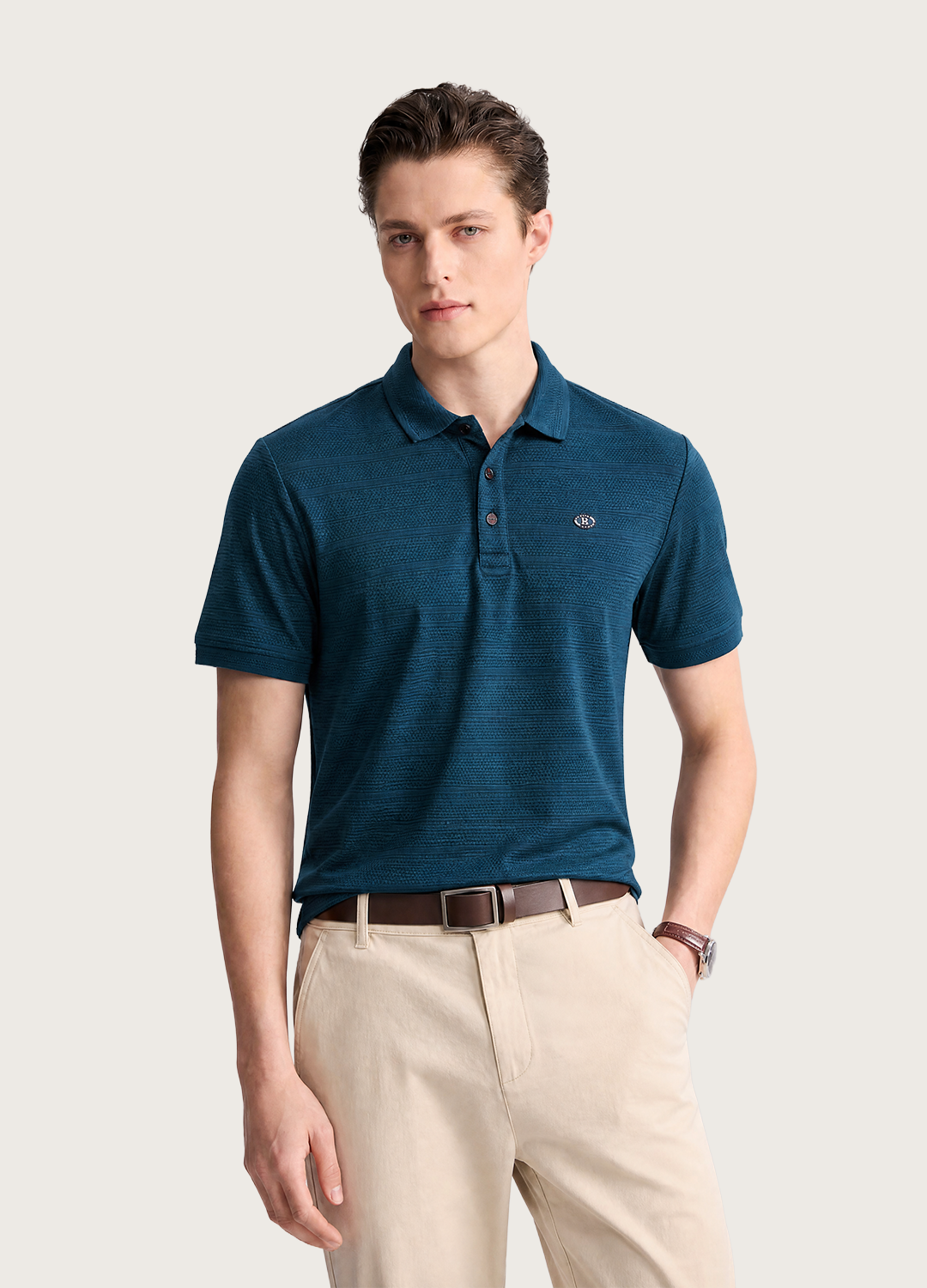 Textured Button Polo