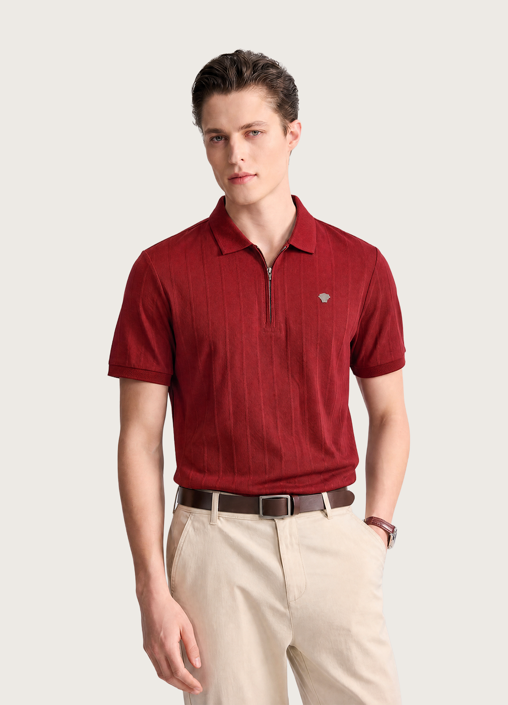 Rust Textured Zip Polo