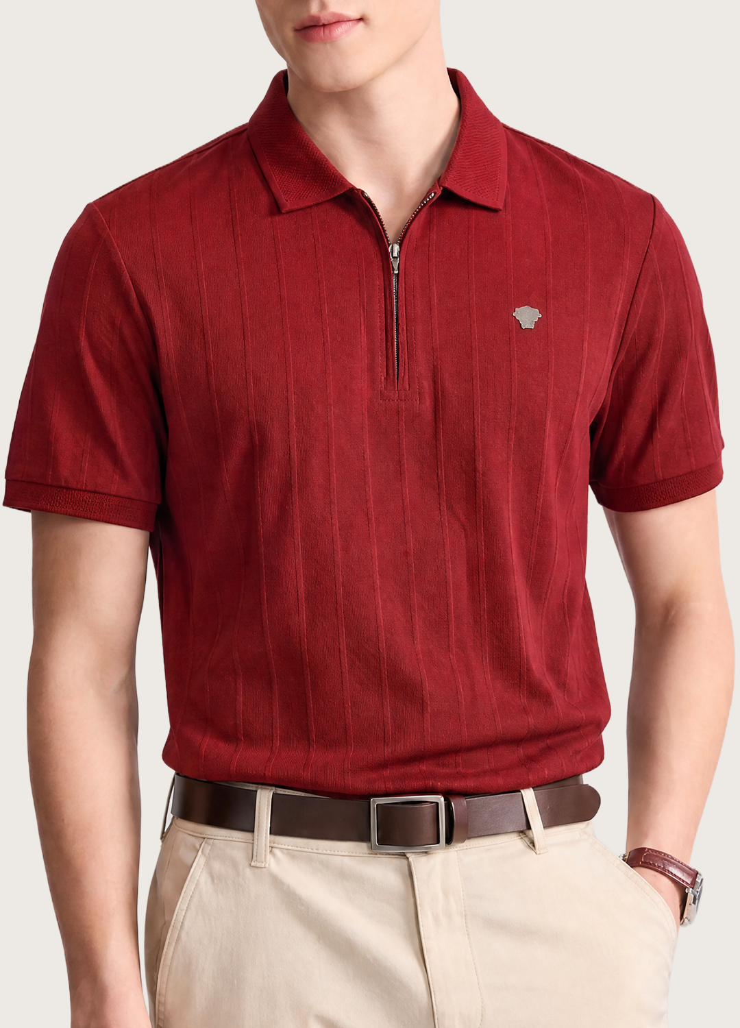 Rust Textured Zip Polo