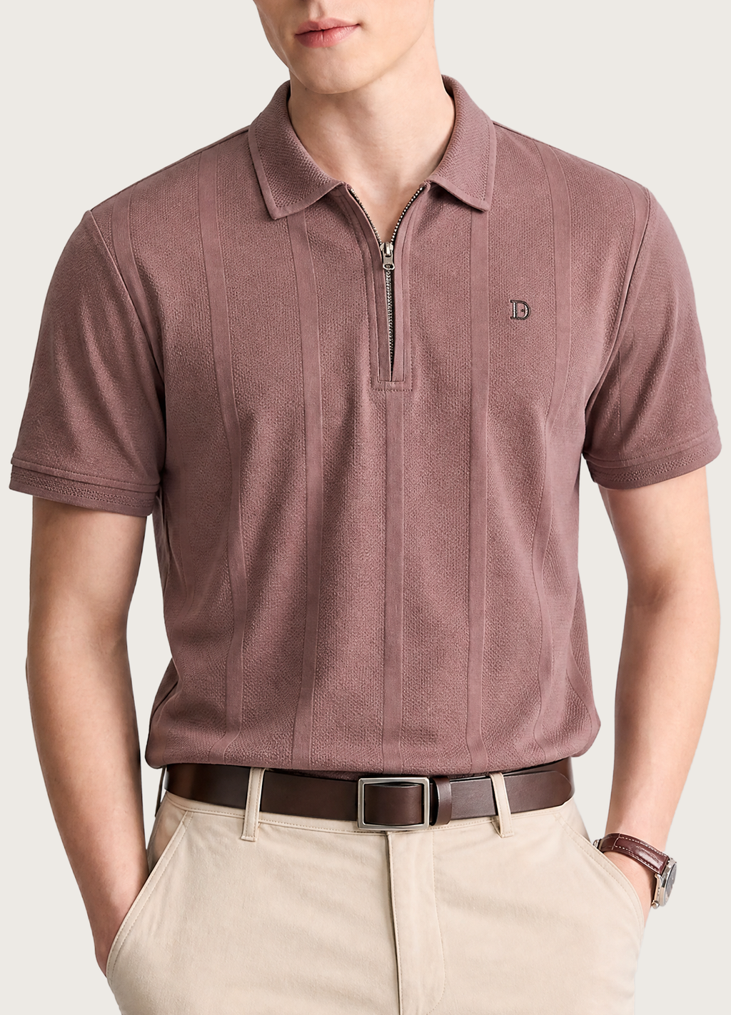 Line Textured Zip Polo