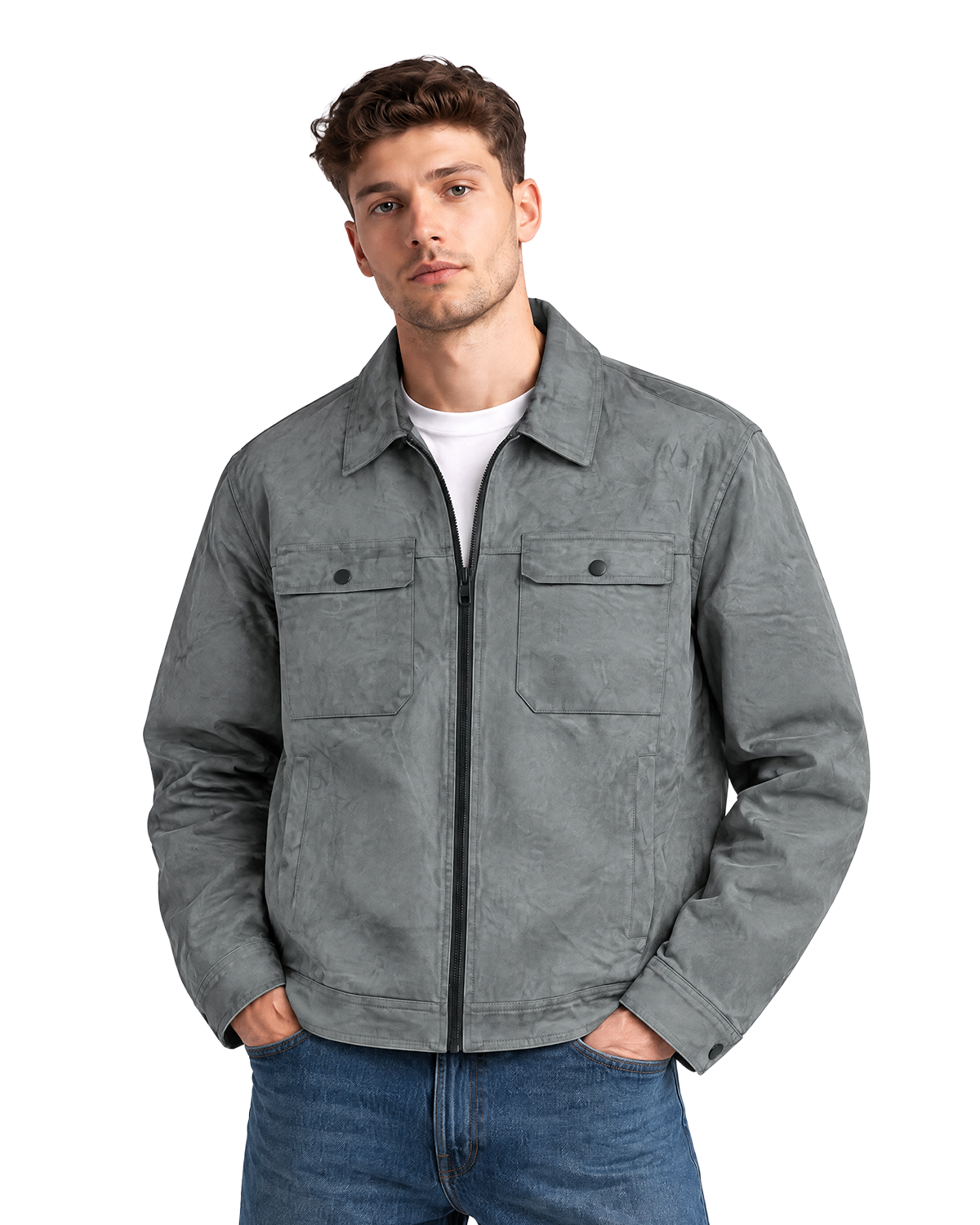 Grey Suede Trucker