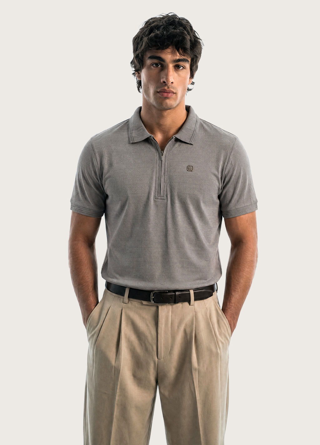 Grey Textured Polo