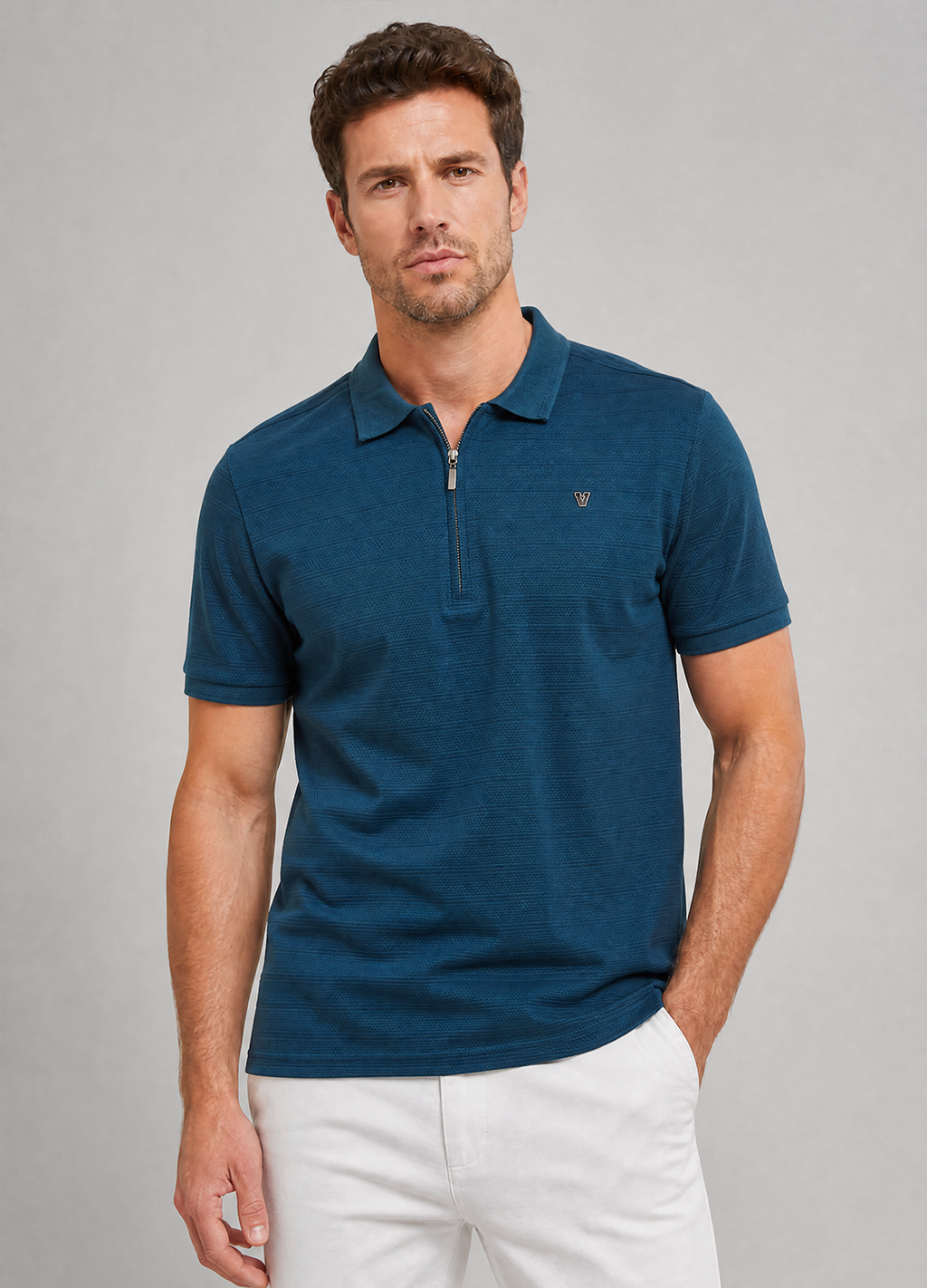 Textured Quarter-Zip Polo Shirt
