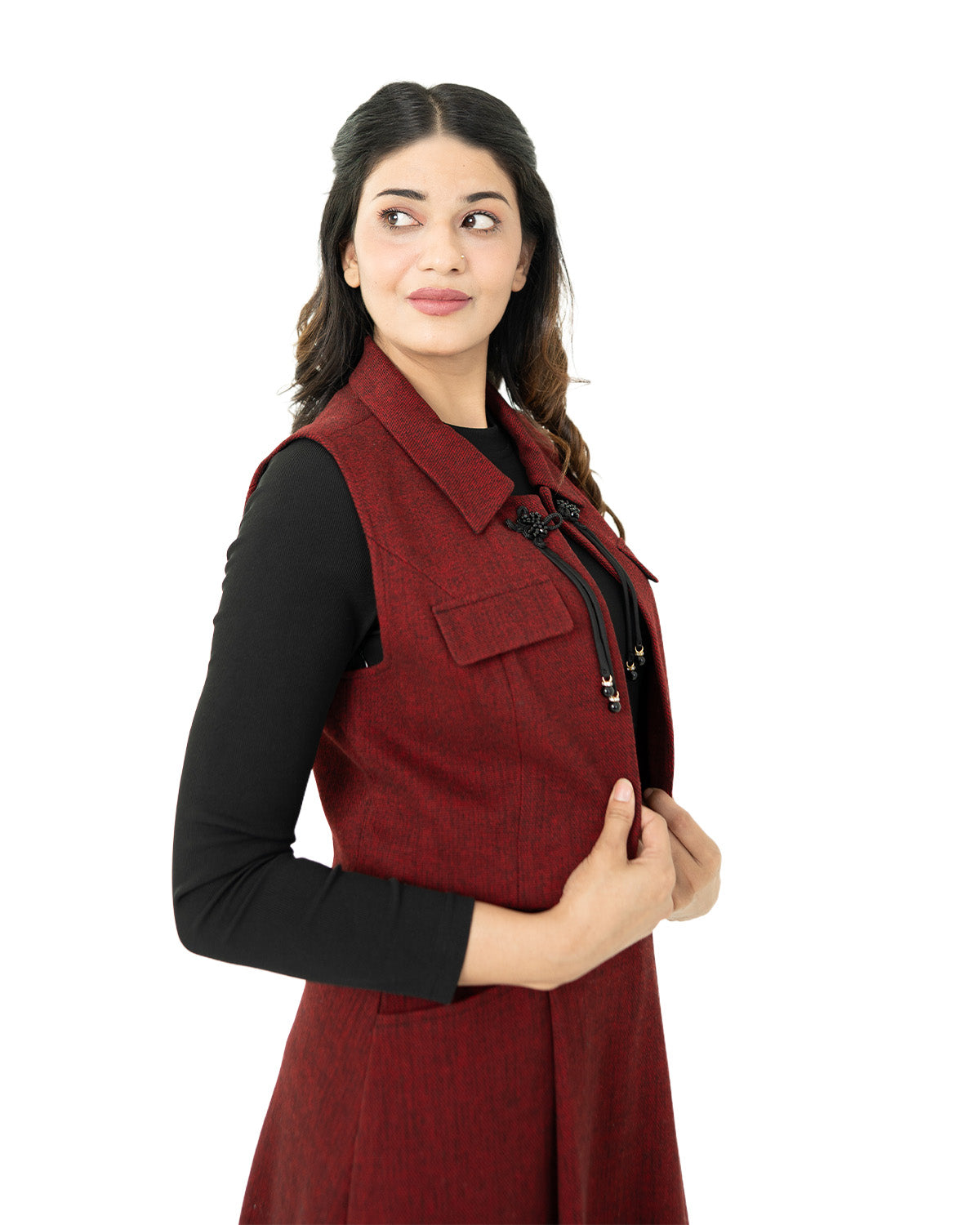 Elegant Women’s Red Shirt With Coat
