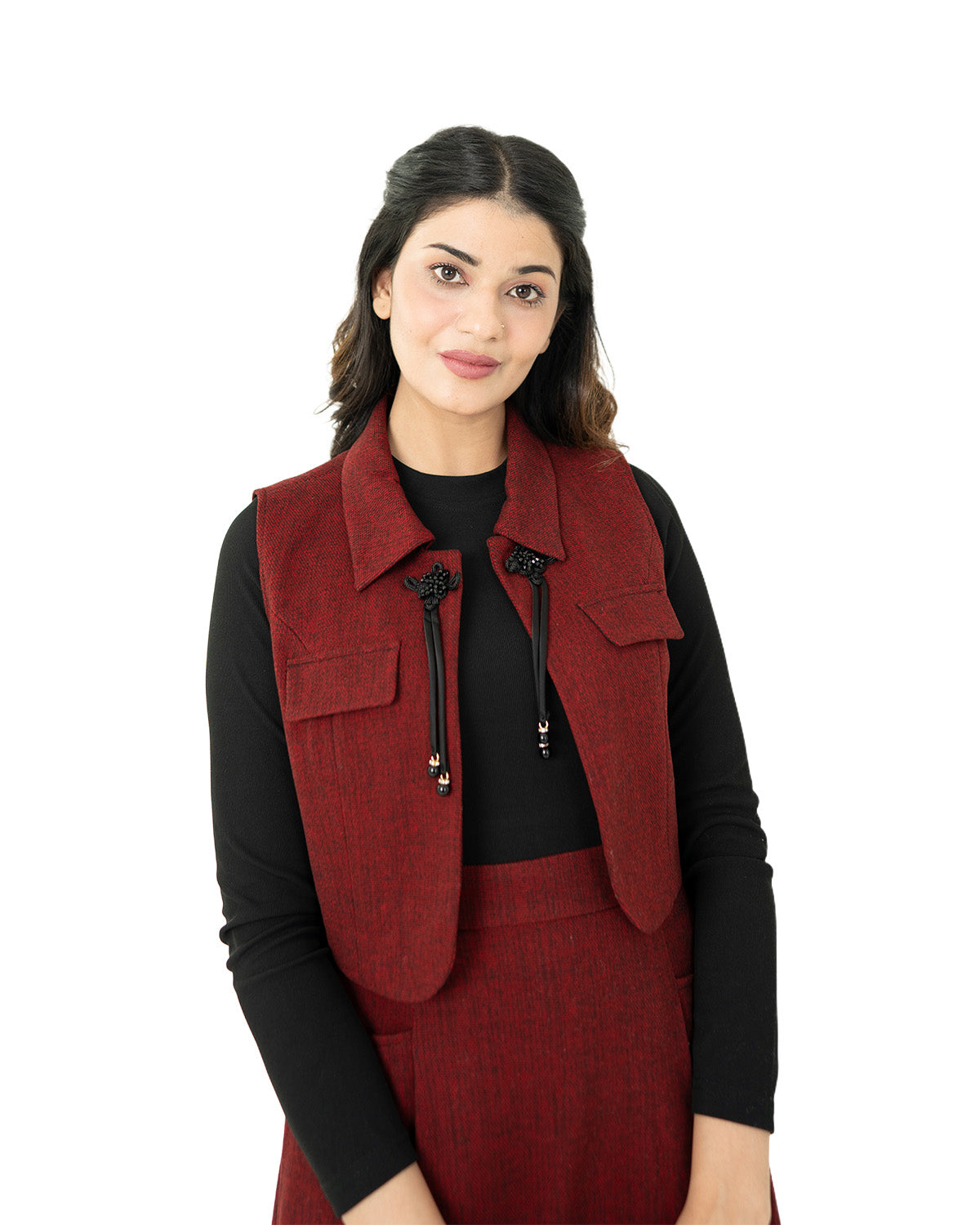 Elegant Women’s Red Shirt With Coat