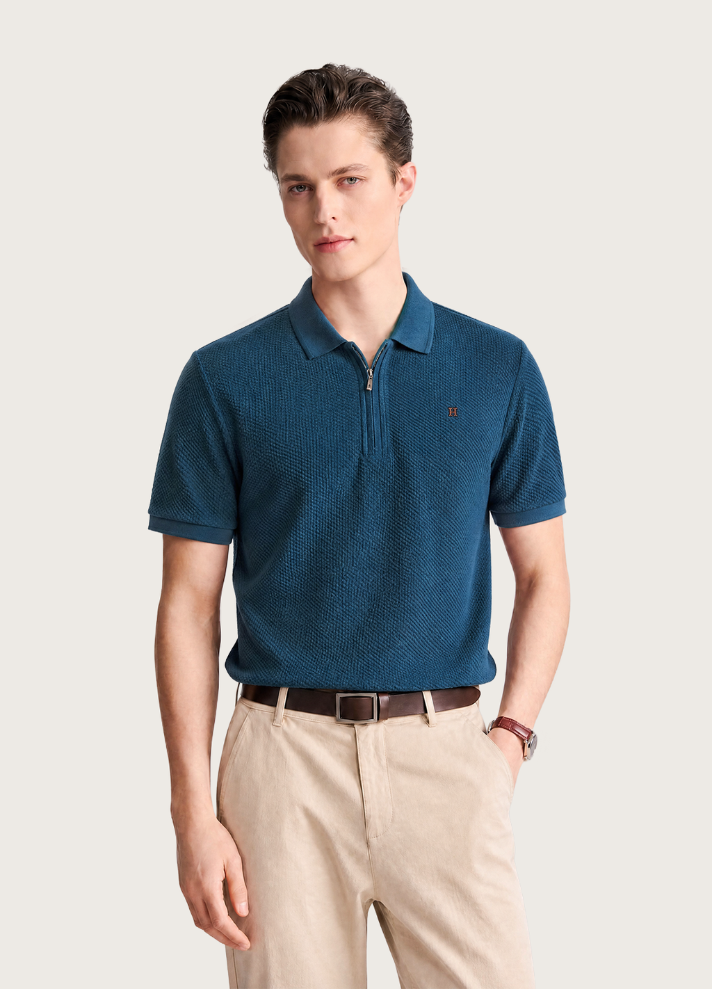 Blue Textured Polo
