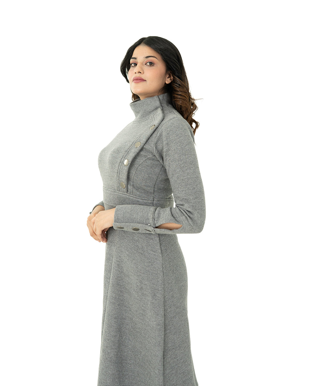 Grey Elegant Long Skirt Shirt