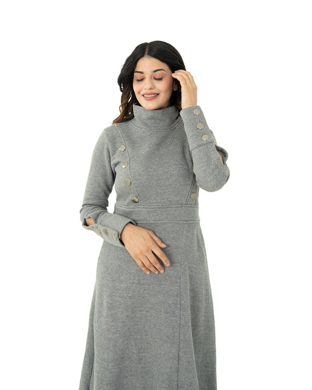 Grey Elegant Long Skirt Shirt