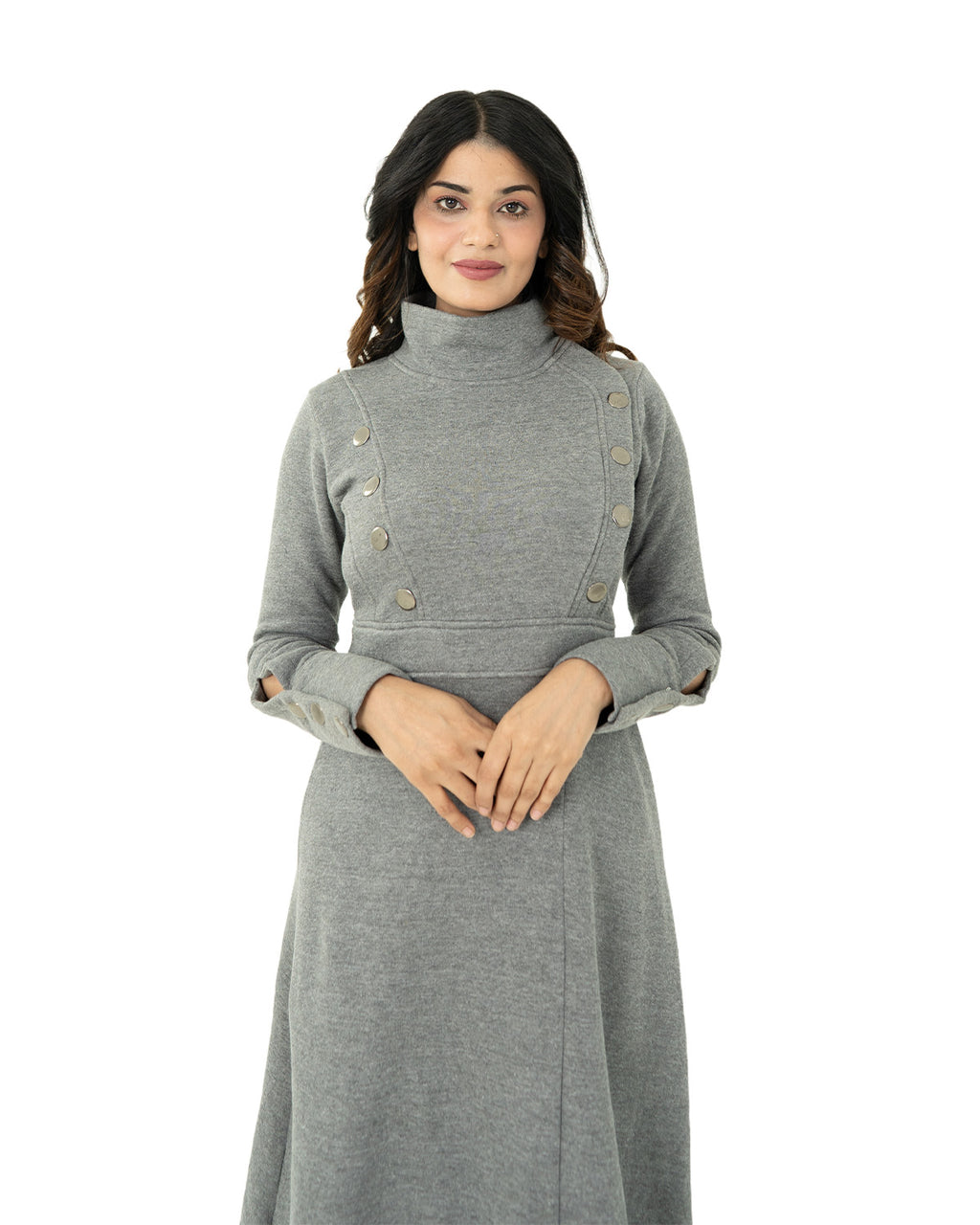 Grey Elegant Long Skirt Shirt