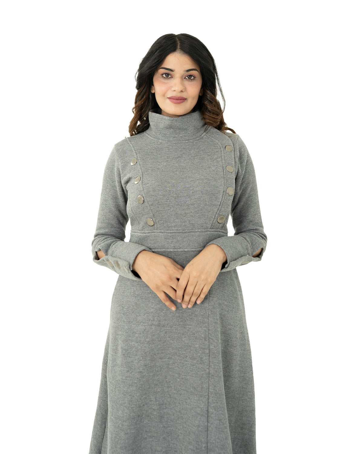 Grey Elegant Long Skirt Shirt